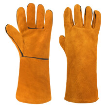 AUAUY Welding Gloves, Heat Resistant Long Leather Gauntlets-Yellow
