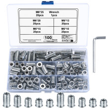 100 Pcs M6 Carbon‑Steel Flanged Hex‑Socket Threaded Inserts for Wood