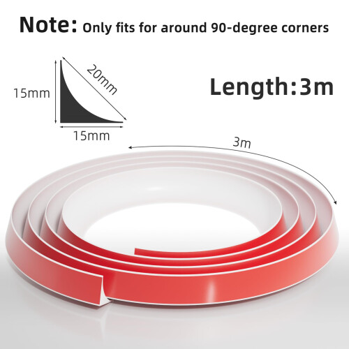 3 Meters, 2015mm, Double-Sided Wide Self-Adhesive Silicone Quadrant Trim 1
