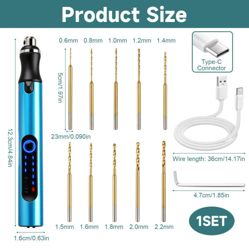 3-Speed Electric Mini Drill Pen, USB Rechargeable Hand Drill, 10 Drill Bits 1