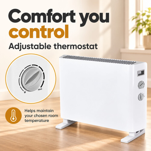 MYLEK Electric Convector Heater Compact Thermostat 2kW 1