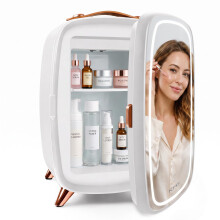 KFO Mini Skincare Fridge 6L – Beauty Fridge with Mirror & 3-Mode LED Light, Portable Cosmetic Cooler for Makeup Serums Creams, 6C Cooling 20dB Qui