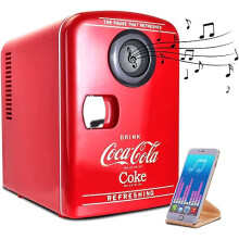 Coca-Cola Mini Fridges for Bedrooms 4L Quiet Small 6 Can Table Top Fridge Portable Retro Cooler Warmer with Built-In Bluetooth Wireless Speaker For D