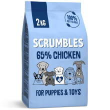 Scrumbles • Dry Dog Food • Hypoallergenic • Puppy • Chicken 65% • 2kg Bag • Natural Complete Adult Recipe • Gut Friendly Prebiotics & Pr