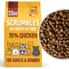 Scrumbles • Dry Cat Food • Hypoallergenic • All Lifestages • Chicken 75% • 2.5kg Bag • Natural Complete Adult Recipe • Gut Friendly Preb
