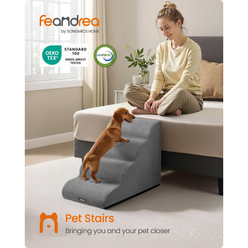 FEANDREA Feandrea 4-Step Dog Stairs, Waffle-Patterned Corduroy, Waterproof Dog Steps 2