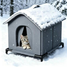 Insulated Outdoor Cat House for Winter - Weatherproof Waterproof Shelter for Stray & Feral Cats, Cozy Fleece-Lined Kennel with Sponge Layer & Raised