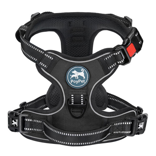 PoyPet Dog Harness Medium, No Pull with Front Clip & Neck Release Buckle