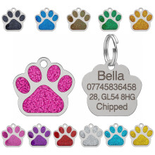 Personalised Engraved Pet Tag for Pets | Vibrant Paw Print Shape Glitter Stainless Steel ID Tags for Dog & Cat | Anti-Lost for Puppy, Kitten Etc | 27