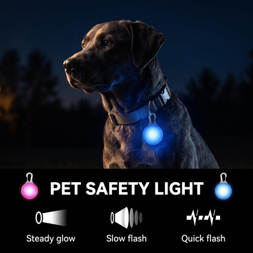 SerDa-Run LED Dog Collar Lights - 2 Pack, 3 Light Modes for Night Walking & Camping (2PCS Pink + Blue,Regular) 1