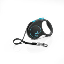 flexi Black Design S | 5 meter retractable tape leash for dogs up to 15 kg | Black/blue | Retractable dog lead | Weight: 180 g | Dimensions: 10.2 x