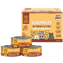 Scrumbles • Wet Cat Broth Food • Hypoallergenic • All Lifestages • Chicken 60% • 12 Broth Tins (70g) • Shredded Chicken Breast • Slipper