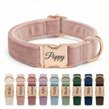 Personalised Velvet Dog Collar UK – Engraved Gold Buckle, Luxury Padded Soft Collar for Small Medium Large Dogs | Custom Name ID Tag, 18 Colours Ava