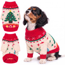 Dog Christmas Sweater Soft Knit Turtleneck Holiday Outfit,Tree:L