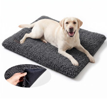 MORA PETS Self Heating Dog Bed Plush Dog Crate Mat Large 90x60cm, Dark Grey