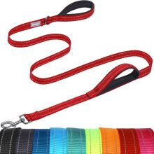 VIVAGLORY Double Handle Dog Lead Twingrip, 1.2m x 2.5cm, Red