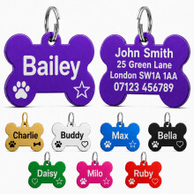 LARRYROO Personalised Dog Tag for Pets Deep Engraved UK – 38mm Bone Pet ID Tag, Name + Up to 2 Icons, 4 Lines on Back, Doggy Puppy Collar Name Tag