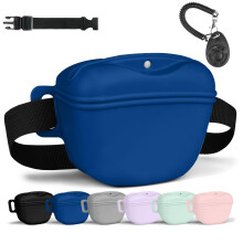 Aomig Premium Silicone Dog Treat Pouch Bag for Walking and Training, Magnetic Closure, Dark Blue