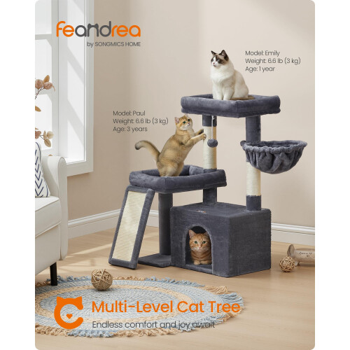 FEANDREA Feandrea Cat Tree, Scratching Ramp, Cave, 90 cm Tall 1