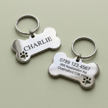 Personalised Stainless Steel Dog Tag with Engraving – Durable Metal Pet ID Tag, Scratch Resistant, Custom Name & Phone Number for Dogs and Cats (Sil