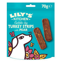 Lily's Kitchen Dog Treats – Turkey & Pear Jerky Strips, 8 x 70g Packs. Grain-Free Recipe, Natural Ingredients, Freshly Prepared Meat, for Adult Dogs