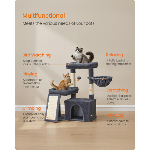 FEANDREA Feandrea Cat Tree, Scratching Ramp, Cave, 90 cm Tall 2