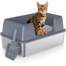 Vivifying Stainless Steel Cat Litter Tray with Scoop, XL Cat Litter Tray