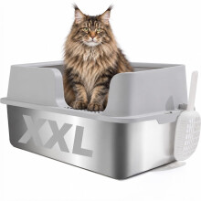 FURRYPAWS XXL Stainless Steel Cat Litter Tray, 61 * 41 * 30cm, 50L, Grey