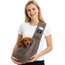 PAWPUBBY Dog Sling Carrier, Wide Padded Shoulder Strap for Extra Comfort, Hands-Free Adjustable Pet Carrier Sling for Small Dogs, Puppies & Cats, Bre