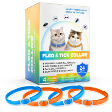 4 Pack Collar for Cats, Adjustable & Waterproof for Kittens & Adult Cats, Naturale e Sicuro for 24 Months Protection (Blue & Orange)