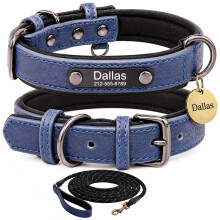 Personalised Leather Dog Collar with Engraved ID Name Plate, Adjustable Comfortable Fit for Small Medium and Large Dogs, Custom Puppy and Adult Dog C