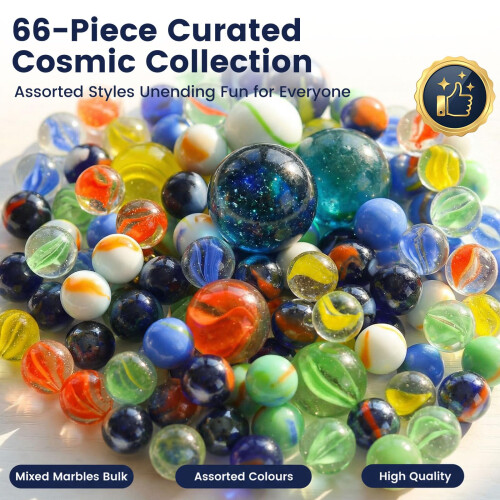 HAKACC 66Pcs Glass Marbles, 3 Sizes, Mixed Patterns, Assorted Colours 1