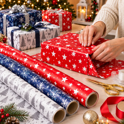 Foil Christmas Wrapping Paper 3 Rolls 1.5M 2