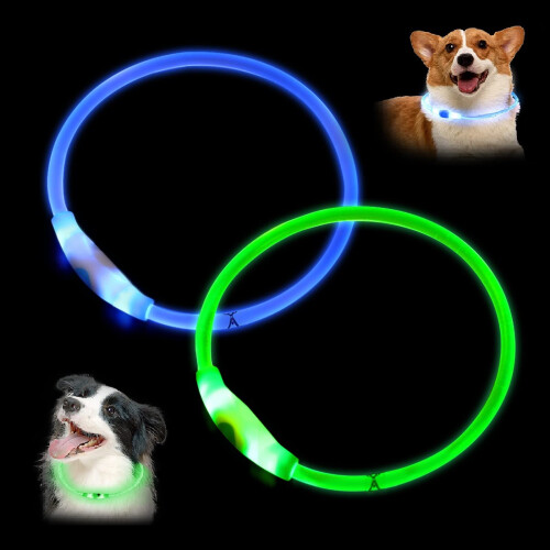 2 Pack LED Dog Collars, 27.5 in USB Rechargeable Lighting Pet Collar