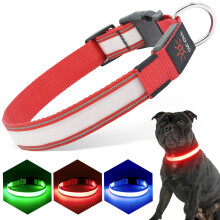 PZRLit Light Up Dog Collar Light Rechargeable, Fully Adjustable LED Dog Collar Waterproof, 3 Flashing Modes Glow Dark Dog Collars for Night Walking f