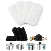 Cat Water Fountain Filter Replacement: 4 Carbon Filters & 4 Foam Sponges Kitty Spout Pump Filters for 108Oz/3.2L & 67Oz/2L Stainless Steel Pet Water