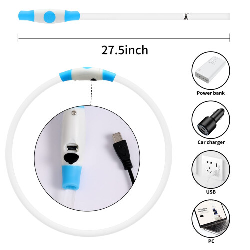 2 Pack LED Dog Collars, 27.5 in USB Rechargeable Lighting Pet Collar 2