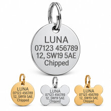 Personalised Engraved Dog ID Tag for Pets UK – Custom Cat & Dog Name Tag with Front & Back Engraving, Stainless Steel or Brass Pet Collar Disc, Smal