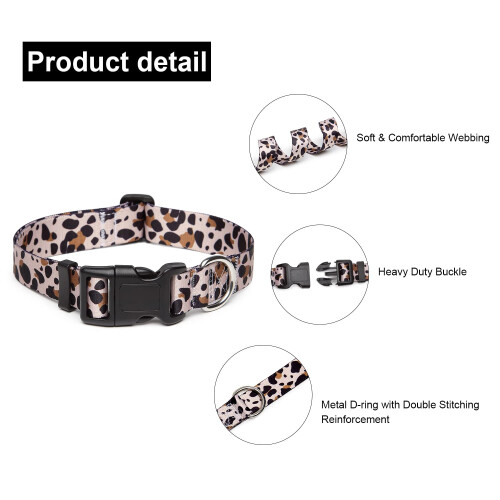 Mercano Adjustable Dog Collar - Special Design Patterns, Soft Nylon Comfortable Durable Pet Collar for Small Medium Large Dogs (S, Leopard) 2