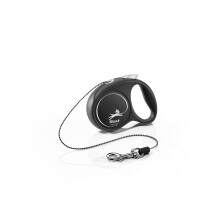 flexi Black Design XS | 3 m retractable cord leash for small dogs up to 8 kg | Pocket size | 3-finger handle | Black/silver | Retractable dog lead |