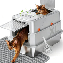 KISENG XL Enclosed Stainless Steel Litter Box with Lid, Light Gray