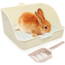 HYLYUN Rabbit Litter Tray Toilet, Potty Trainer Pet Pan with Scoop, Beige