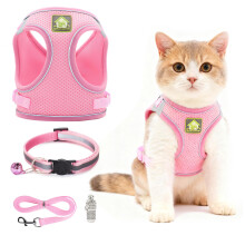 Kitten Harness and Lead Set, Cat Lead Escape Proof Adjustable Kitten Harness Breathable Soft Mesh Vest Harness and Lead with Reflective Strip for Sma