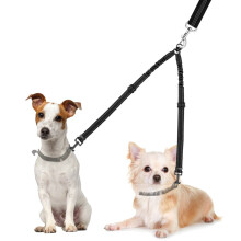 Nasjac Double Dog Lead Splitter, No Tangle 360 Rotation Dog Leash Coupler for Walking 2 Dogs, Adjustable Shock Absorbing Bungee Reflective Dual Lead