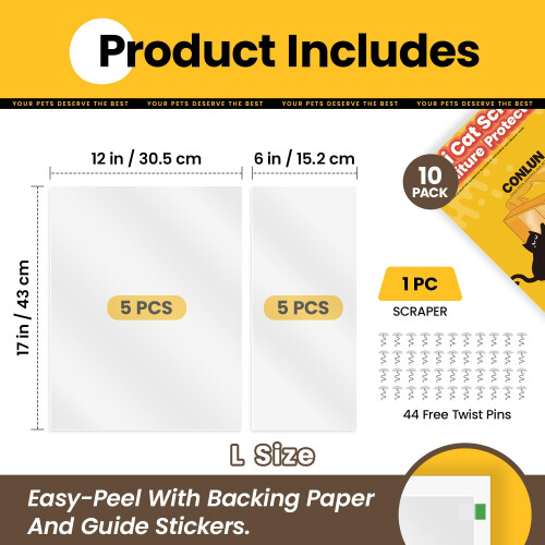 Conlun Cat Scratch Sofa Protector 10-Pack 43cm, Clear Furniture Guards 2