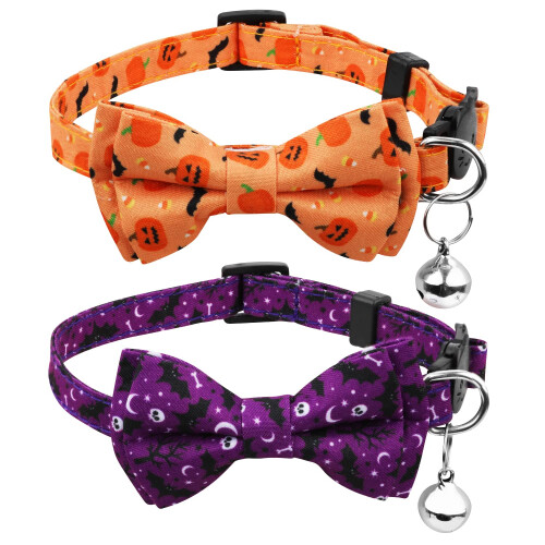 LUTER 2 Pack Adjustable Halloween Cat Collar with Bell
