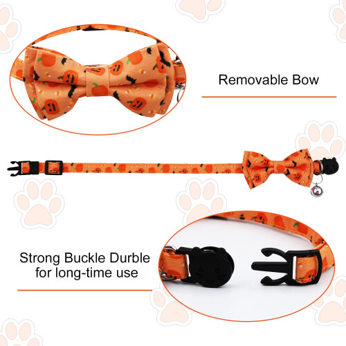 LUTER 2 Pack Adjustable Halloween Cat Collar with Bell 2