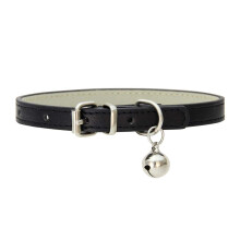 Black XXS Dog Collar With Bell, PU Leather Kitten Collar With Bell Soft Dog Collars For Small Dogs Adjustable Buckle For Tiny Teacup XS Extra Small M