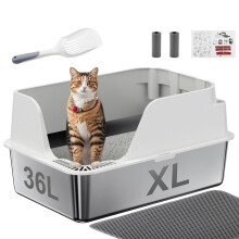 Ellenpent Cat Litter Tray with Lid, XL Litter Box for Big Cats, High Sided, Anti Leakage,Odor-Free & Easy Cleaning,Included Scoop &Trash Bag*2 & Mat