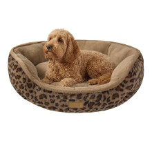 Snug Calming Donut Pet Bed, Faux Fur Leopard Print, Small, 45x40x23cm